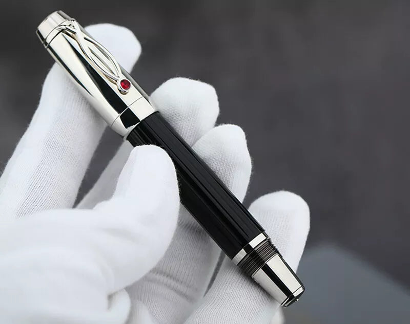 Moonman X1 Retractable Fountain Pen, Extra Fine Nib, Black Resin with 6 Black Ink Cartridges
