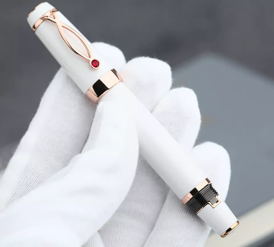 Moonman X1 Retractable Fountain Pen - White Resin, Extra Fine Nib with 6 Black Ink Cartridges