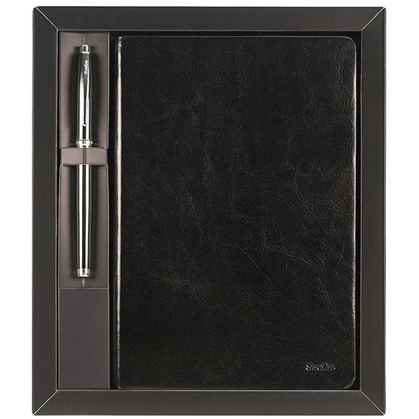 Scrikss | A5 Teramo Premium Notebook | 800 Rollerball Pen | Titanium Chrome | Gift Set | Black