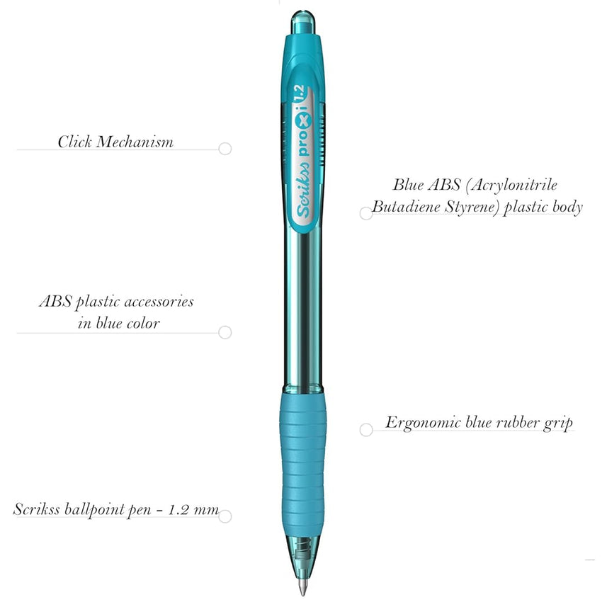 Scrikss | Proxi Series | Ball Point Pen | 12 Mint Sky Blue Barrel