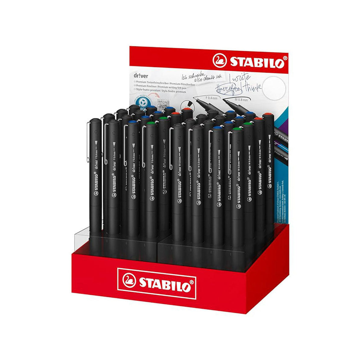 STABILO Driver Series Fineliner Pen Set – 32 Pens (Black, Blue, Red, Green)