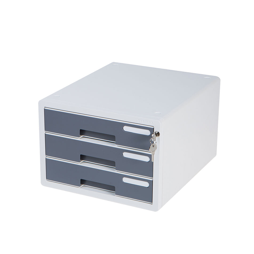 Sysmax | Lockable File Cabinet | 3 Drawers | Grey|Deluxe Color | For Office School & Hospital