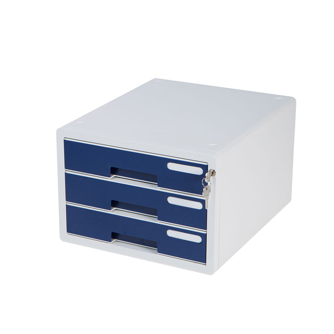 Sysmax | Lockable File Cabinet | 3 Drawers | Navy Blue|Deluxe Color | For Office School & Hospital