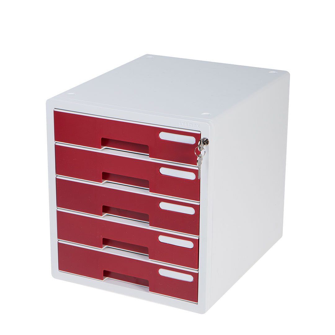 Sysmax | Lockable File Cabinet | 5 Drawers | Wine Red|Deluxe Color | For Office School & Hospital