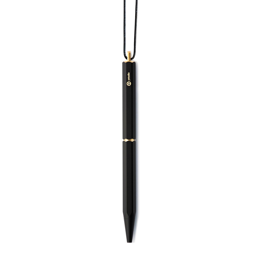 Ystudio Ballpoint Pen | Classic Revolve Portable Brass Black (Fine Nib)