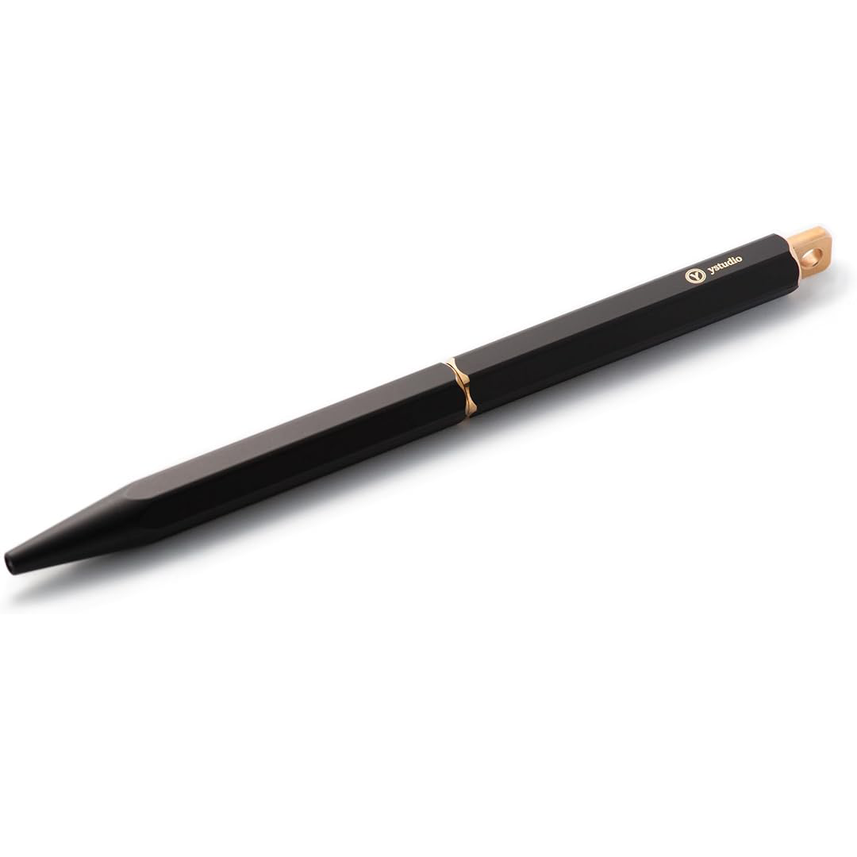 Ystudio Ballpoint Pen | Classic Revolve Portable Brass Black (Fine Nib)