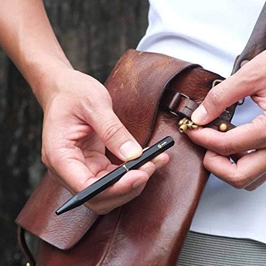 Ystudio Ballpoint Pen | Classic Revolve Portable Brass Black (Fine Nib)