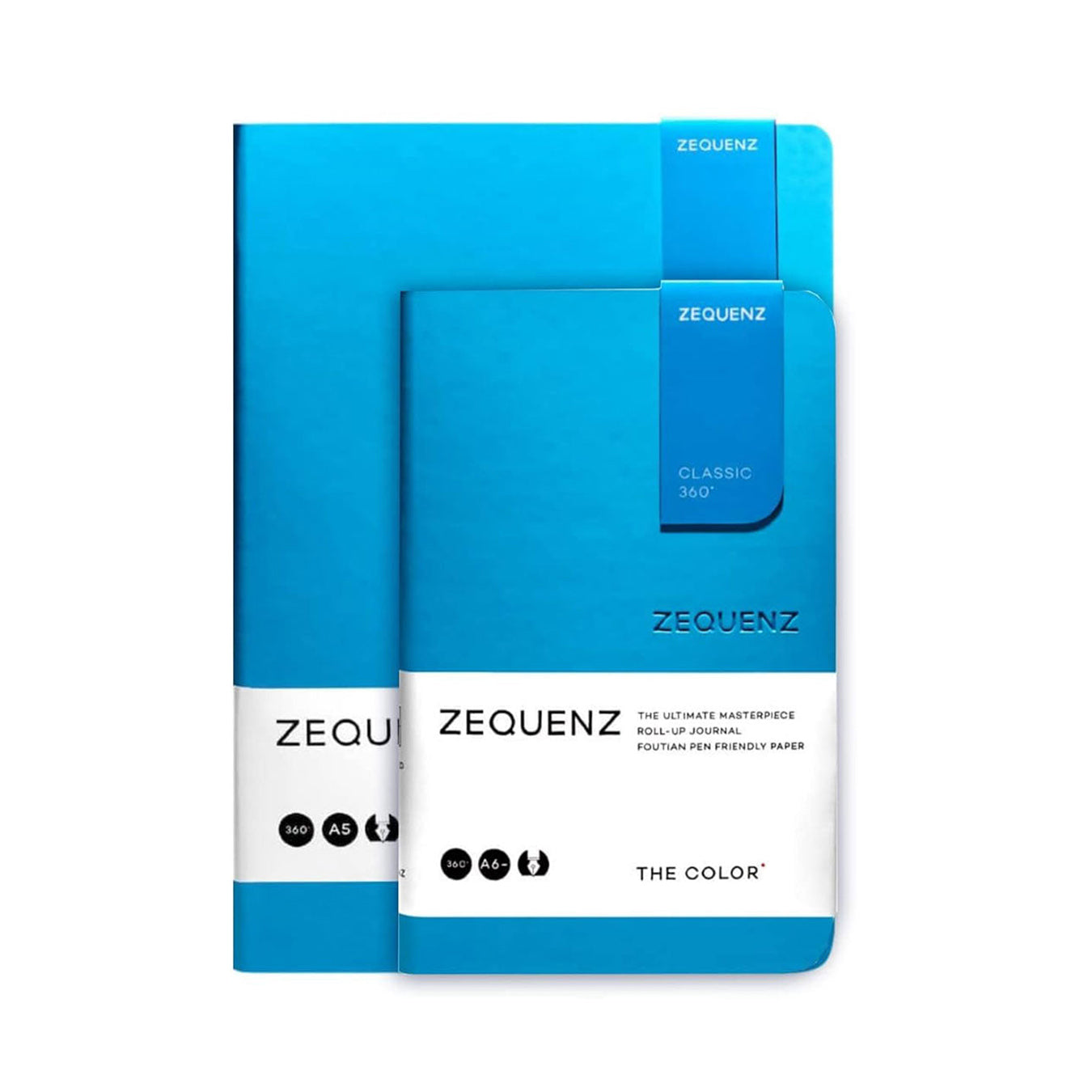 Zequenz A5 & A6- Ocean Blue Notebook Set Ruled Acid Free Paper 200 Pages Each 80GSM 360 Degree Flexibility 100% Handmade Fountain Pen Friendly Color Series Pack of 2 Notebooks