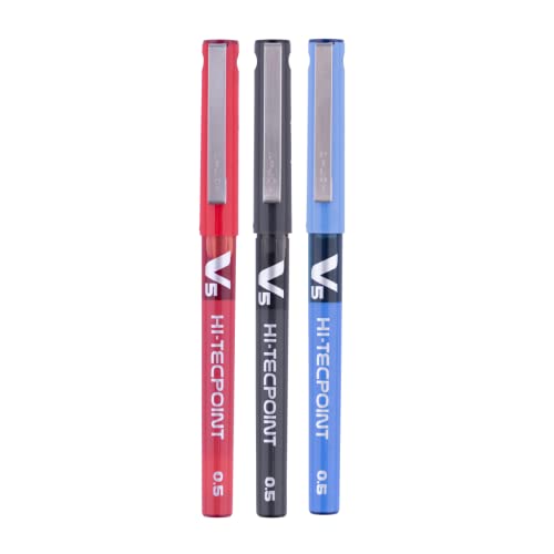 Pilot V5 Liquid Ink Roller Ball Pen - 1Blue + 1Black + 1Red