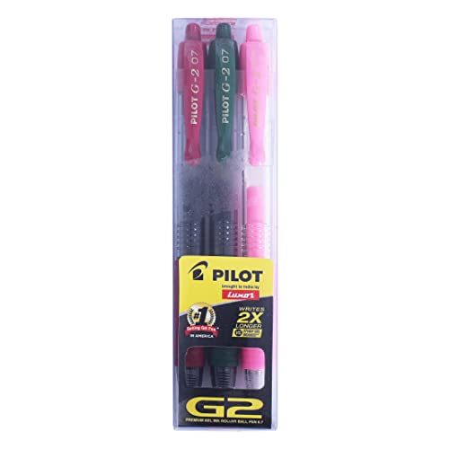Pilot G2 Gel Ink Roller Ball Pen Combo, Pack of 3 (1 Red, 1 Green & 1 Pink)