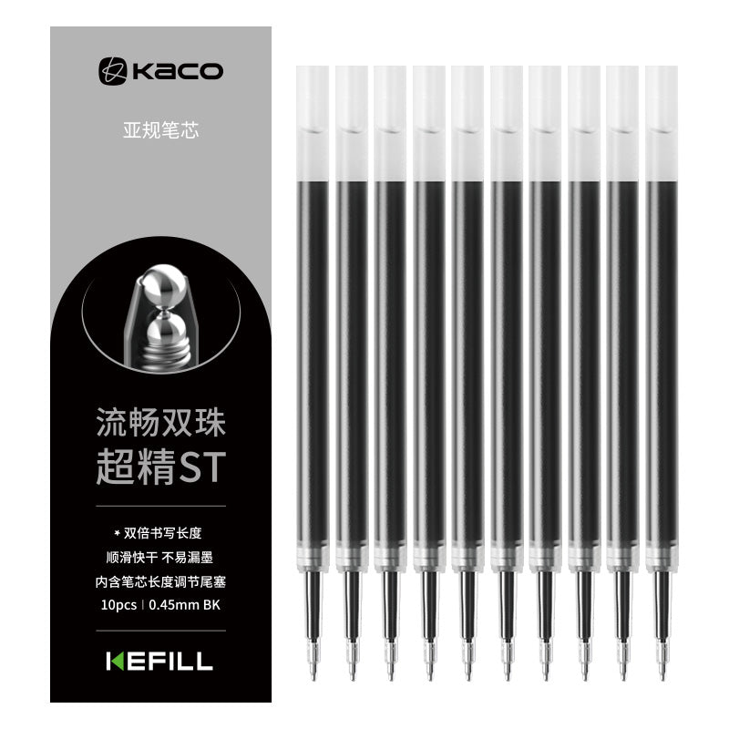 Kaco | Refills | Black Ink | For Gel Pen (ST Tip) | Pack of 10