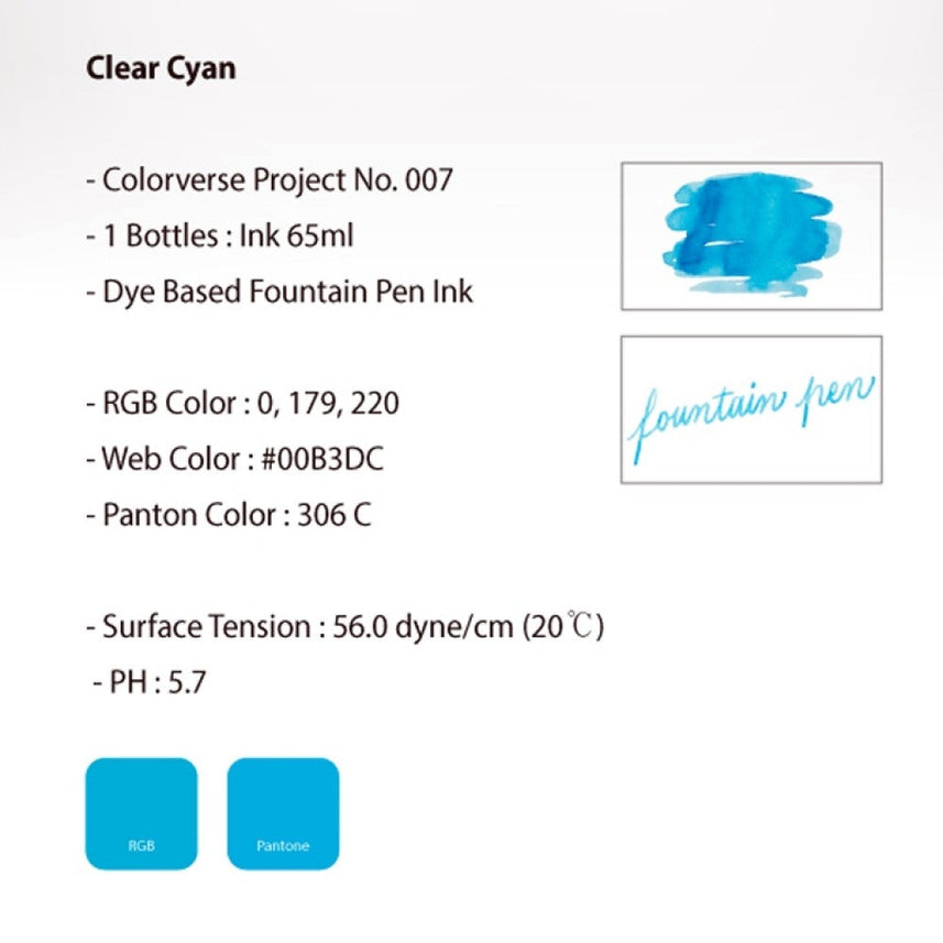Colorverse | Project Series | Fountain Pen Ink | Clear Cyan | 65ml - penpencilink