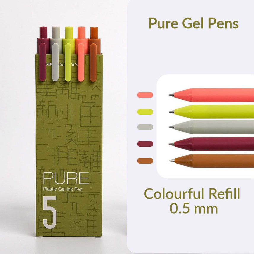 Kaco | Gel Pens | 0.5mm | Pure | Pack of 5