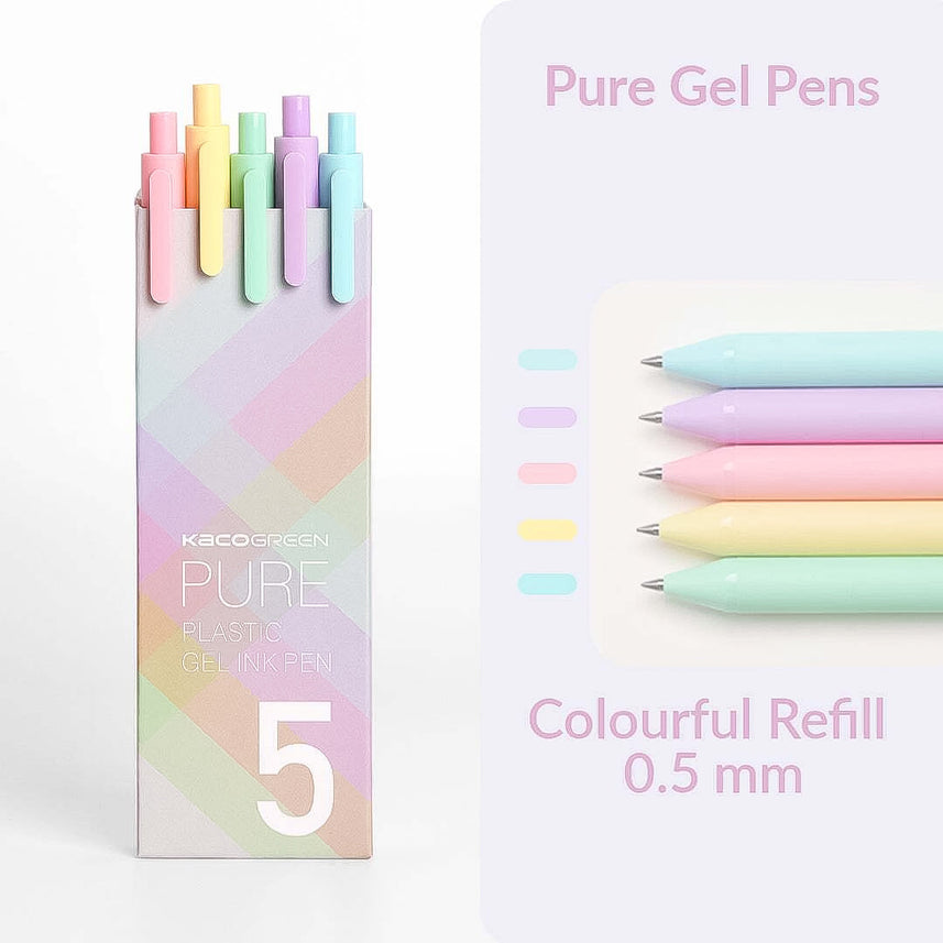 Kaco | Gel Pens | 0.5mm | Pure | Pack of 5