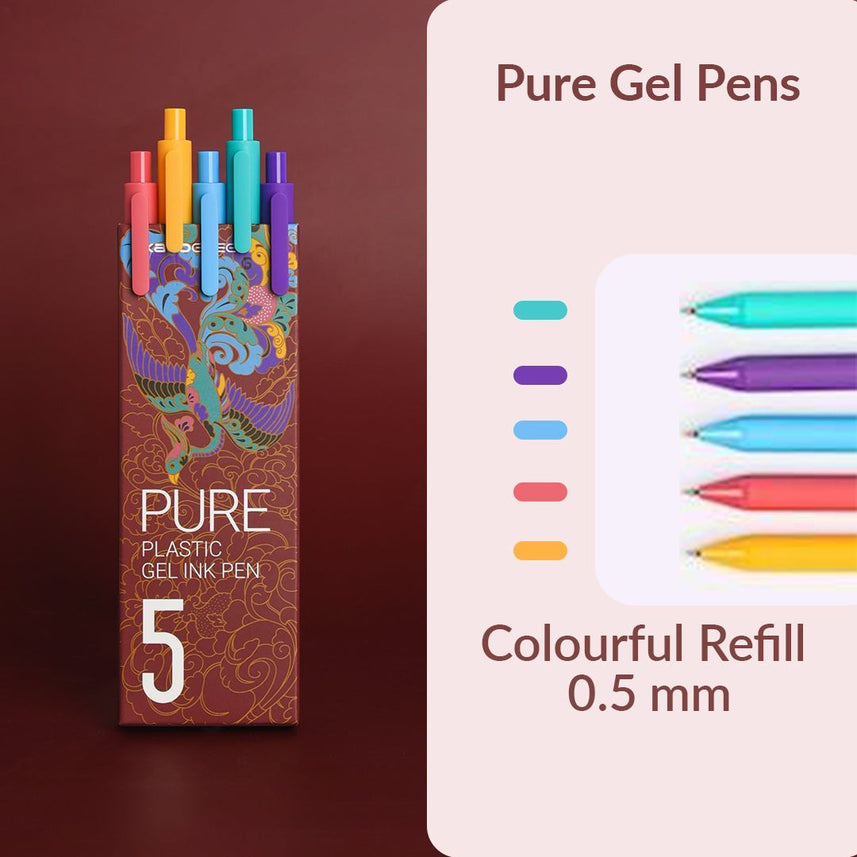 Kaco | Gel Pens | 0.5mm | Pure | Pack of 5