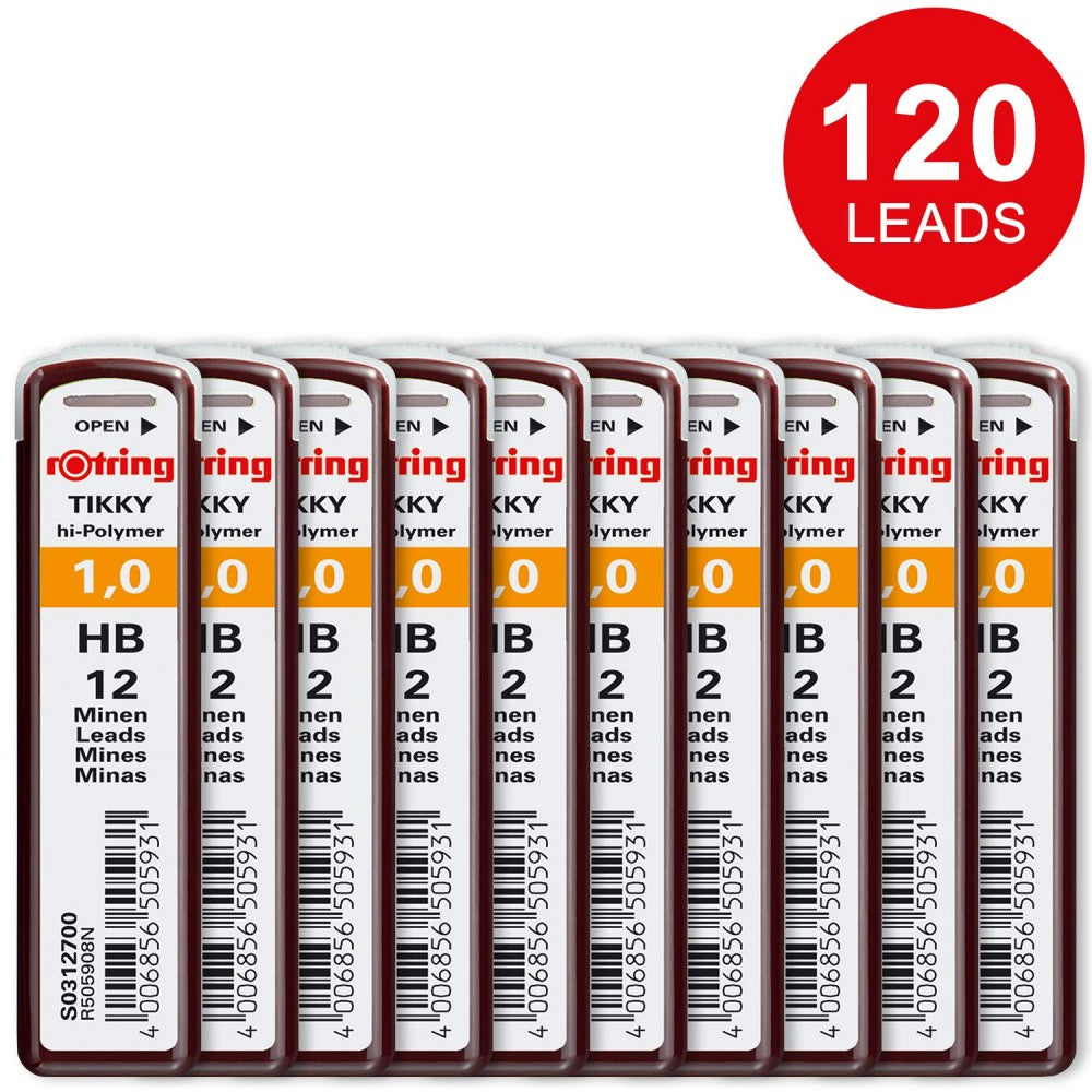 Rotring Replacement Leads for Tikky Mechanical Pencils - 1.0 MM Hard Black (HB) - Pack of 10