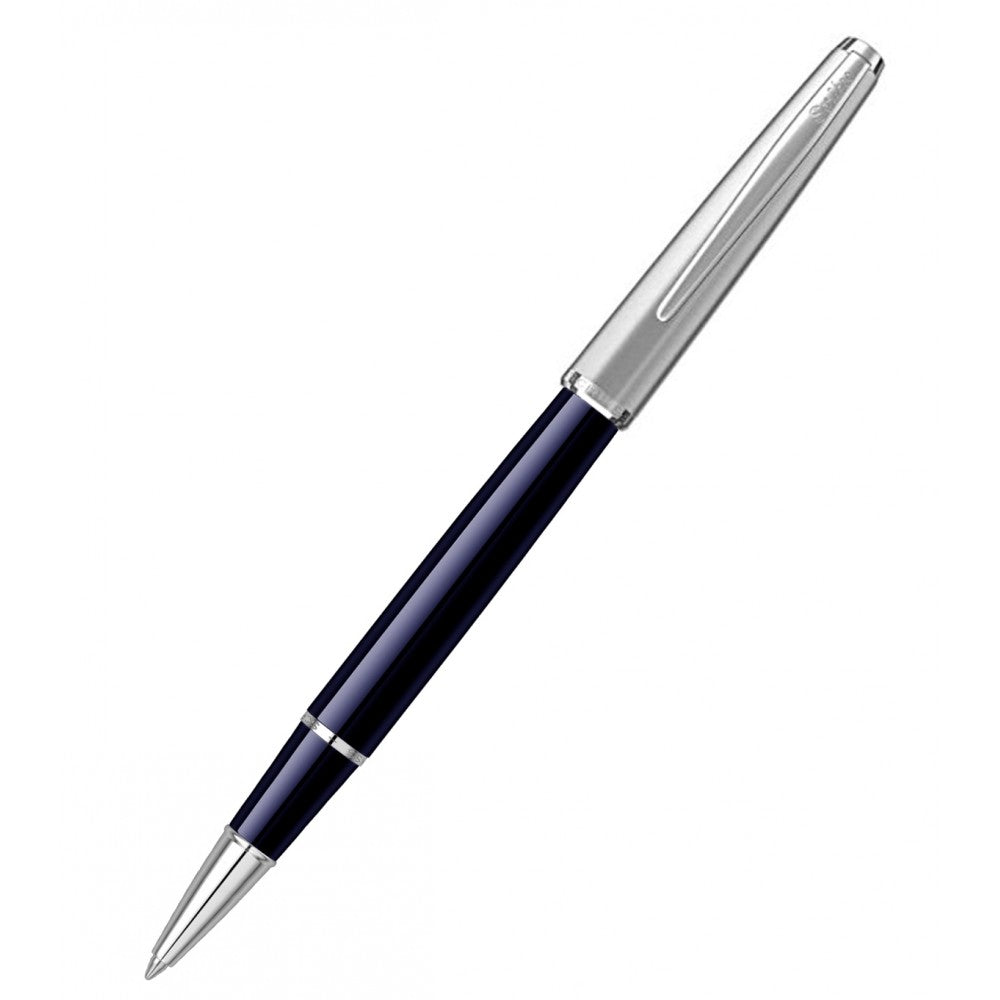 Scrikss | Metropolis Blue Barrel | Chrome Finish Cap | Roller Ball Point Pen