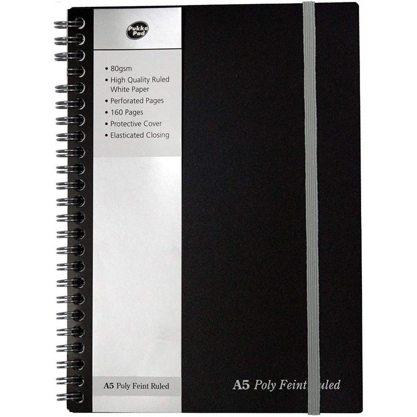 Pukka Pad | A5 | Ruled 80gsm | Spiral Bound Note Book | Single Line Diary | 160 Pages | 8mm
