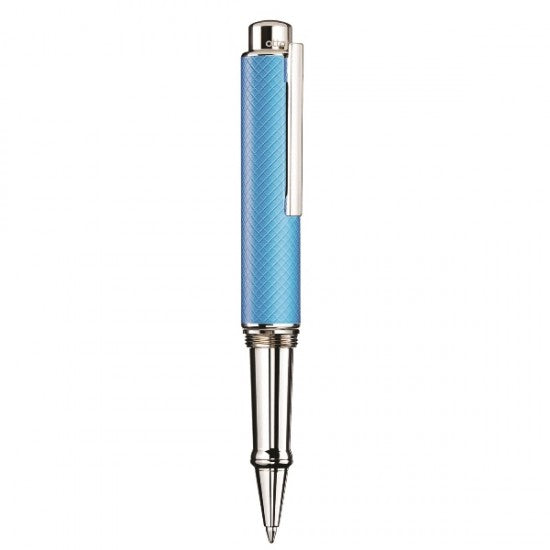 Otto Hutt | Design 05 | Ball Point Pen | Square Pattern Blue Lacquered | Platinum Plated Barrel | Brass
