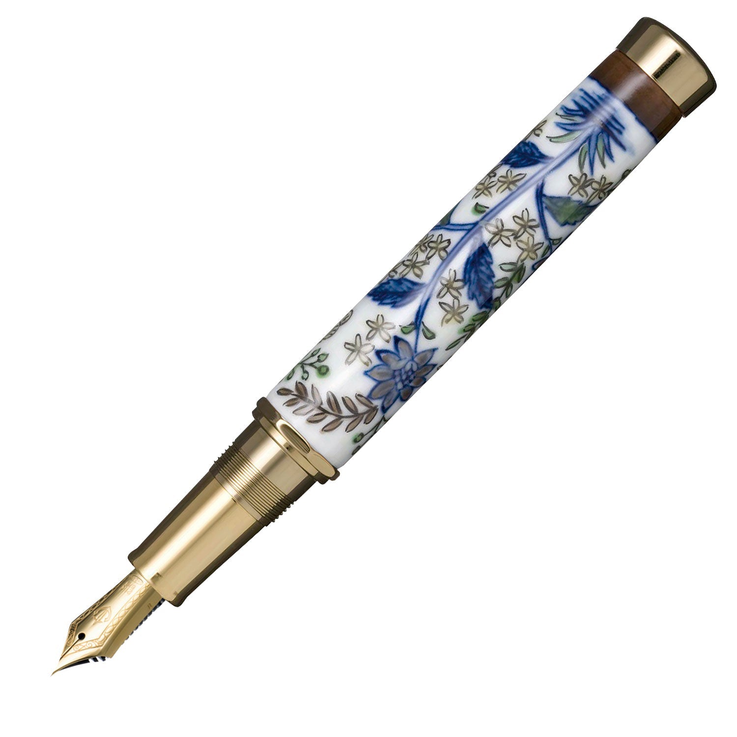 Arita Ware 400th Anniversary Fountain Pen, Dyed Nishiki Calico Hand Flower Butterfly Crest (Made by Gen'emon Kiln)