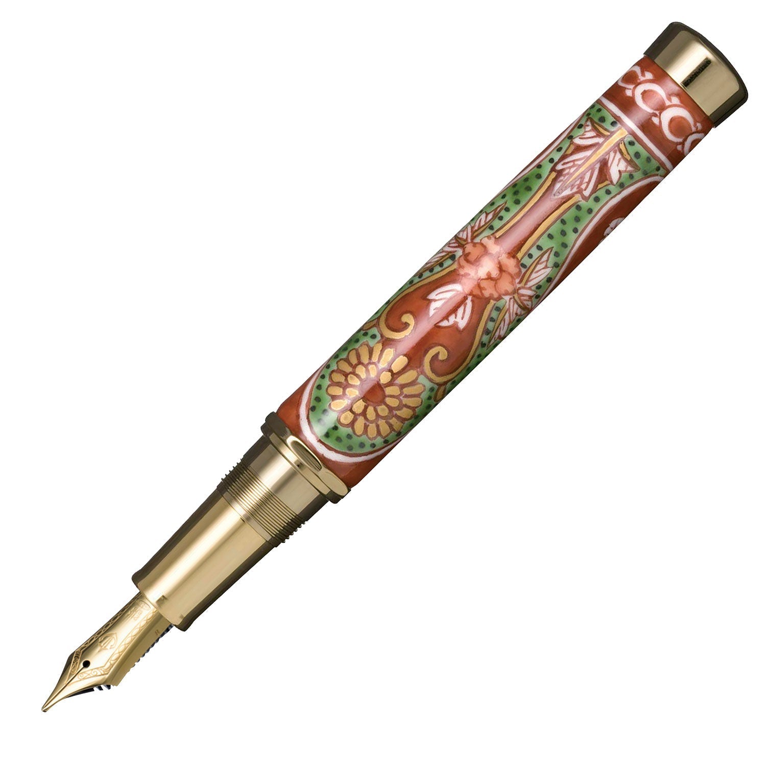 Arita porcelain 400th anniversary commemorative fountain pen with deep red chrysanthemum design (made by Gen'emon Kiln)