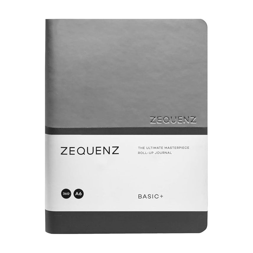 Zequenz A6 Size Black Grey Notebook Squared & Blank Acid Free Paper 200 Pages each Ruling 400 Pages 70GSM 360 Degree Flexibility 100% Handmade PU and White paper Basic Plus Series