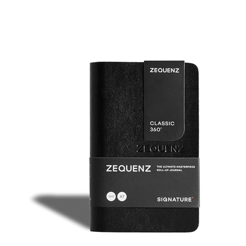 Zequenz Signature Classic 360° Notebook A7 - Soft Cover, 200 Sheets, Flat & Flexible, 70 g/m² Paper, Lined, Black, Filler-Friendly & Minimalist