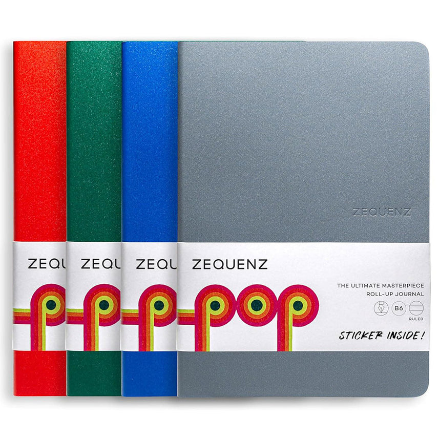 Zequenz Ruled Notebook Gift Set Flexible Handmade Fountain Pen Friendly Blue Grey Red Green -120 Pages Each