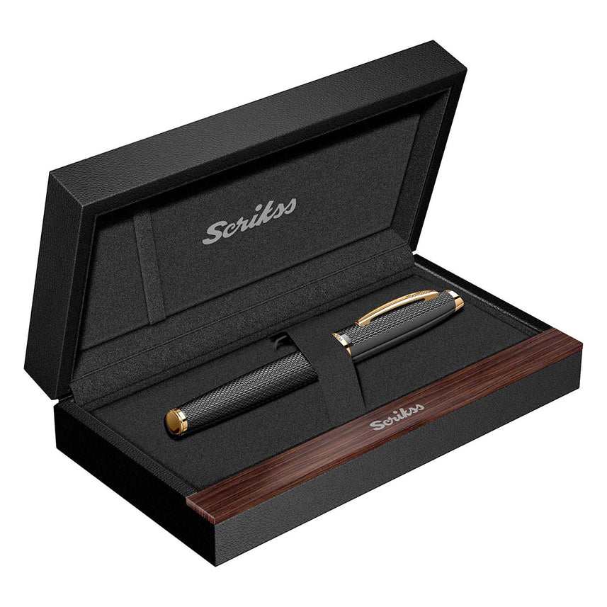Scrikss | Oscar-390 | Roller Pen | Matt Black with Gold Trim