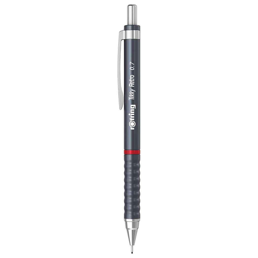 Rotring | 0.7mm  | Metallic Grey Clutch Lead | Mechanical Pencil | Tikky Retro | 2B Lead | Eraser Inbuilt