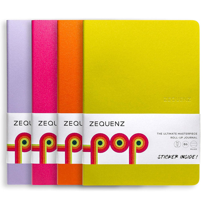 Zequenz B6 Size Notebook Set Pack of 4 Ruled Lined Paper 120 Pages Each 80GSM 360 Degree Flexibility 100% Handmade Fountain Pen Friendly POP Series Pink Orange Yellow Purple