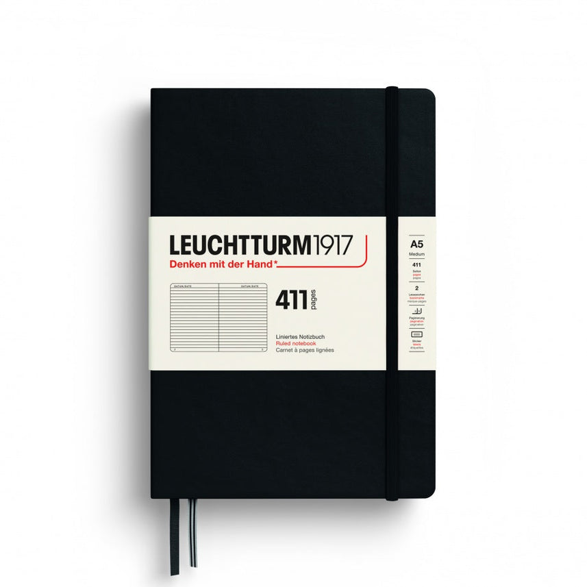 LEUCHTTURM1917 Hardcover Notebook Medium (A5), Ruled, 411 Pages - Black