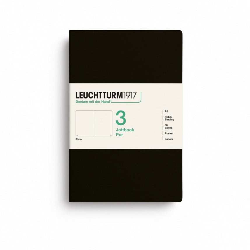 Jottbook pur (A5), 80 numbered pages, plain, Black, pack of 3