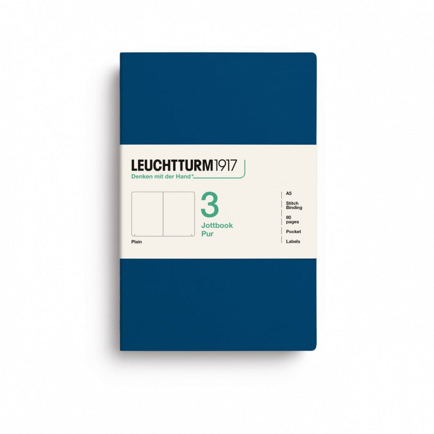 Jottbook pur (A5), 80 numbered pages, plain, Indigo, pack of 3