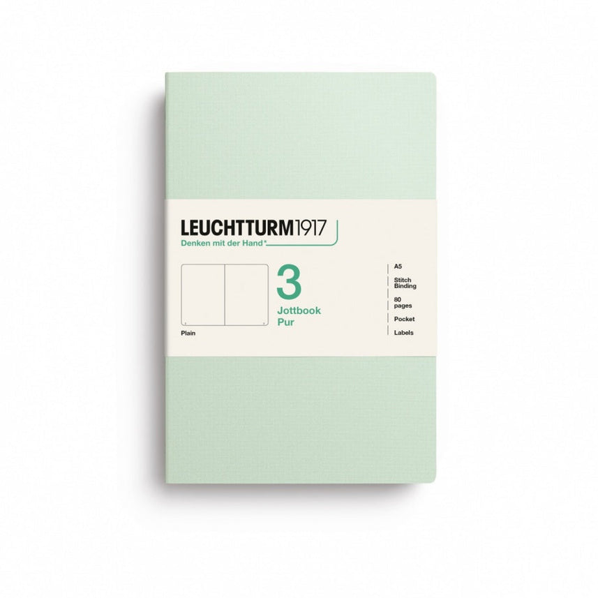 Jottbook pur (A5), 80 numbered pages, plain, Mint Green, pack of 3