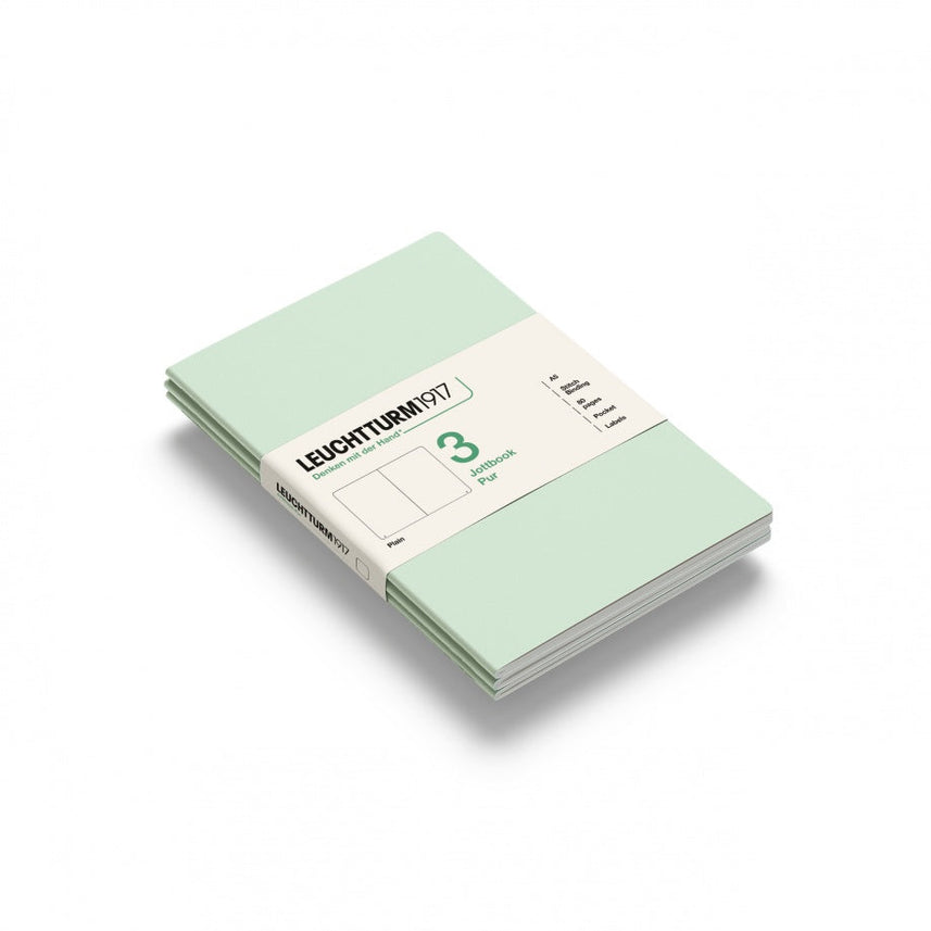 Jottbook pur (A5), 80 numbered pages, plain, Mint Green, pack of 3