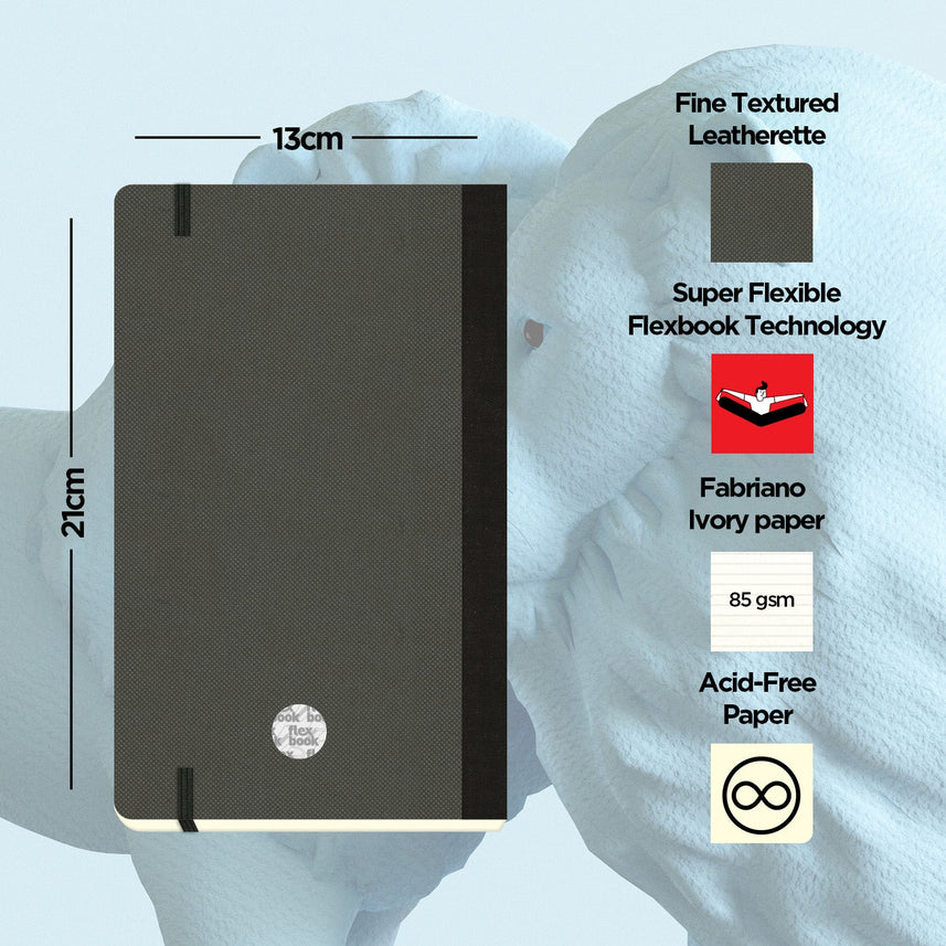 Flexbook | Ruled | Medium A5 Size Notebook | Off Black | Adventure Series