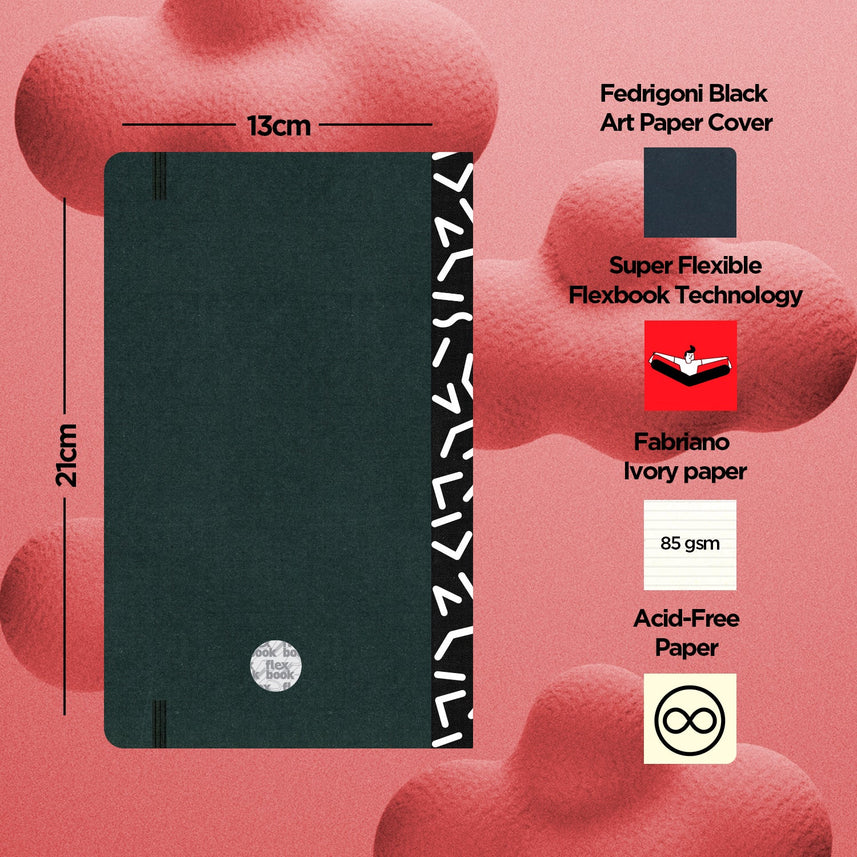 Flexbook | Ruled | Medium A5 Size Notebook | Black | Visions 'All Angles' Spine