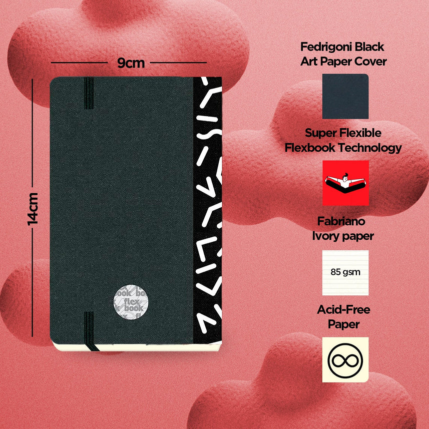 Flexbook | Ruled | Pocket A6 Size Notebook | Black | Visions 'All Angles' Spine