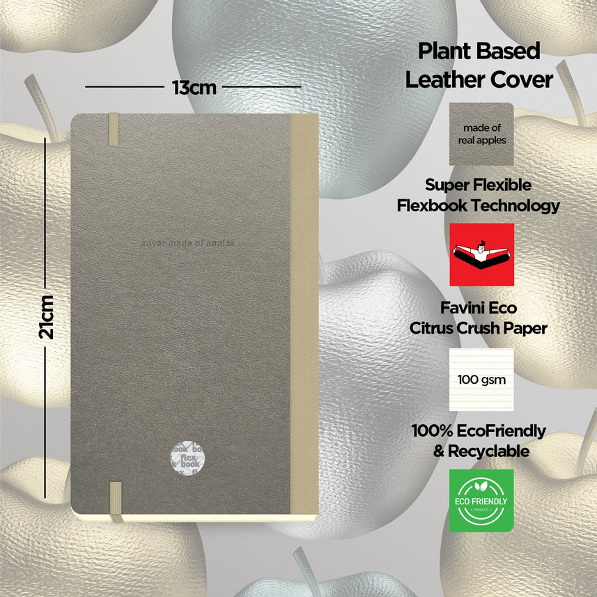 Flexbook A5 Medium Size Ruled Lined Notebook 192 Pages - Silver Applestars