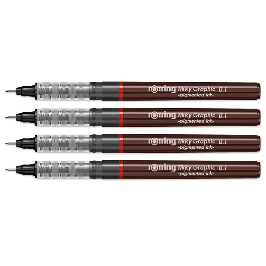 Rotring 0.1mm Line Thickness Tikky Graphic Fineliner with Black Pigmented Lightfast And Water Resistant Ink For Long Life Drawings, Sketching, Non-Refillable, 4 Pen Set