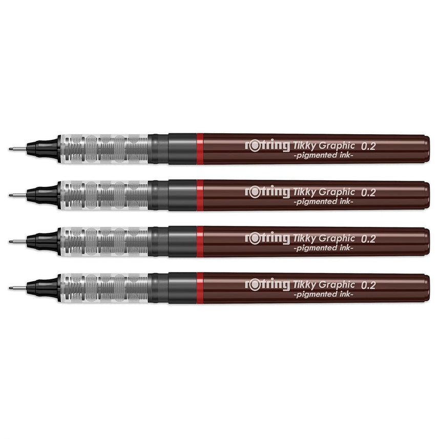 Rotring 0.2mm Line Thickness Tikky Graphic Fineliner with Black Pigmented Lightfast And Water Resistant Ink For Long Life Drawings, Sketching, Non-Refillable, 4 Pen Set