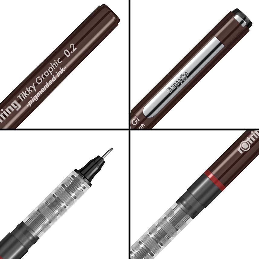 Rotring 0.2mm Line Thickness Tikky Graphic Fineliner with Black Pigmented Lightfast And Water Resistant Ink For Long Life Drawings, Sketching, Non-Refillable, 4 Pen Set