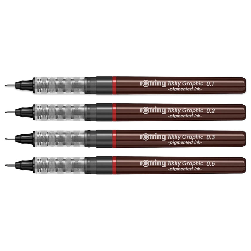 Rotring 0.5mm Line Thickness Tikky Graphic Fineliner with Black Pigmented Lightfast And Water Resistant Ink For Long Life Drawings, Sketching, Non-Refillable, 4 Pen Set