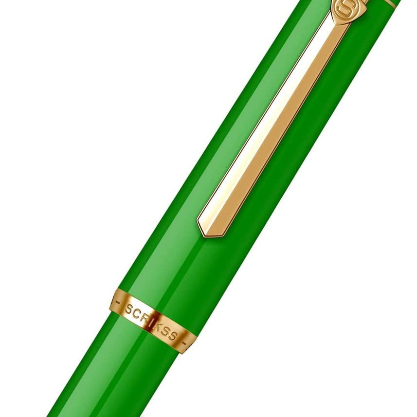 Scrikss | 419 Legendary | Fountain Ink Pen | Medium Nib | Gold Plated | Glossy Green Barrel