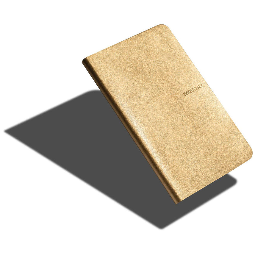 Zequenz A6- Size Matte Gold Notebook Ruled Acid Free Paper 256 Pages 70GSM 360 Degree Flexibility 100% Handmade PU and White paper Galaxy Series Bookmark Included
