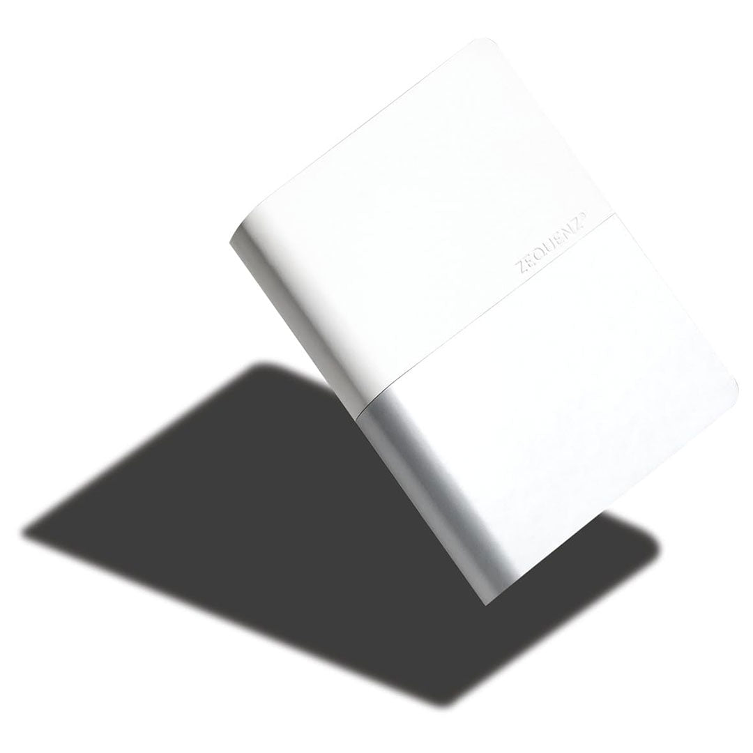 Zequenz A6 Size White Silver Notebook Squared & Blank Acid Free Paper 200 Pages each Ruling 400 Pages 70GSM 360 Degree Flexibility 100% Handmade PU and White paper Basic Plus Series