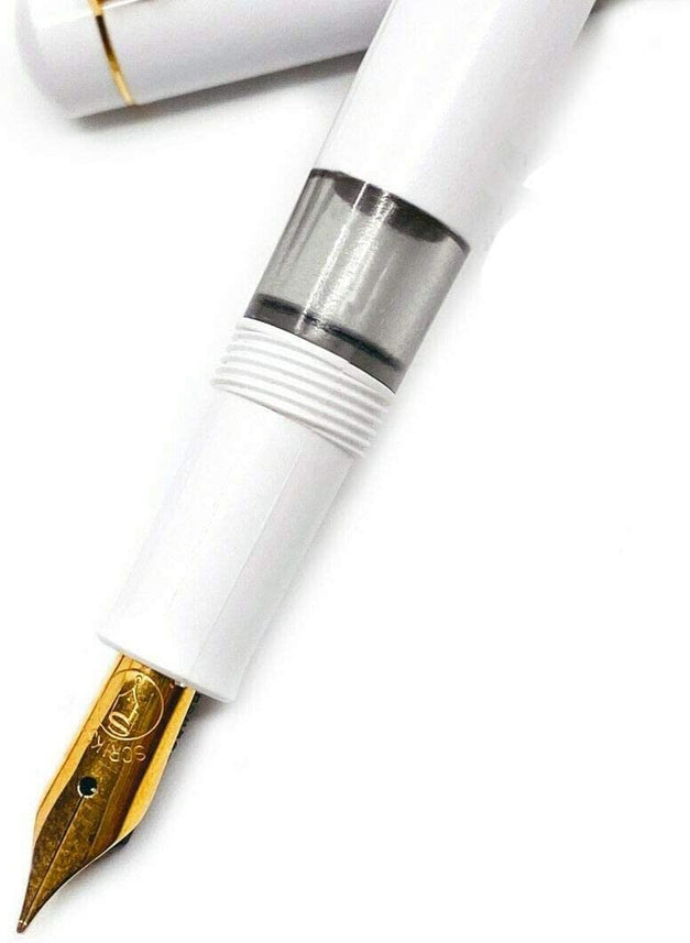 Scrikss | 419 Legendary | Fountain Ink Pen | Medium Nib | Gold Plated | Glossy White Barrel