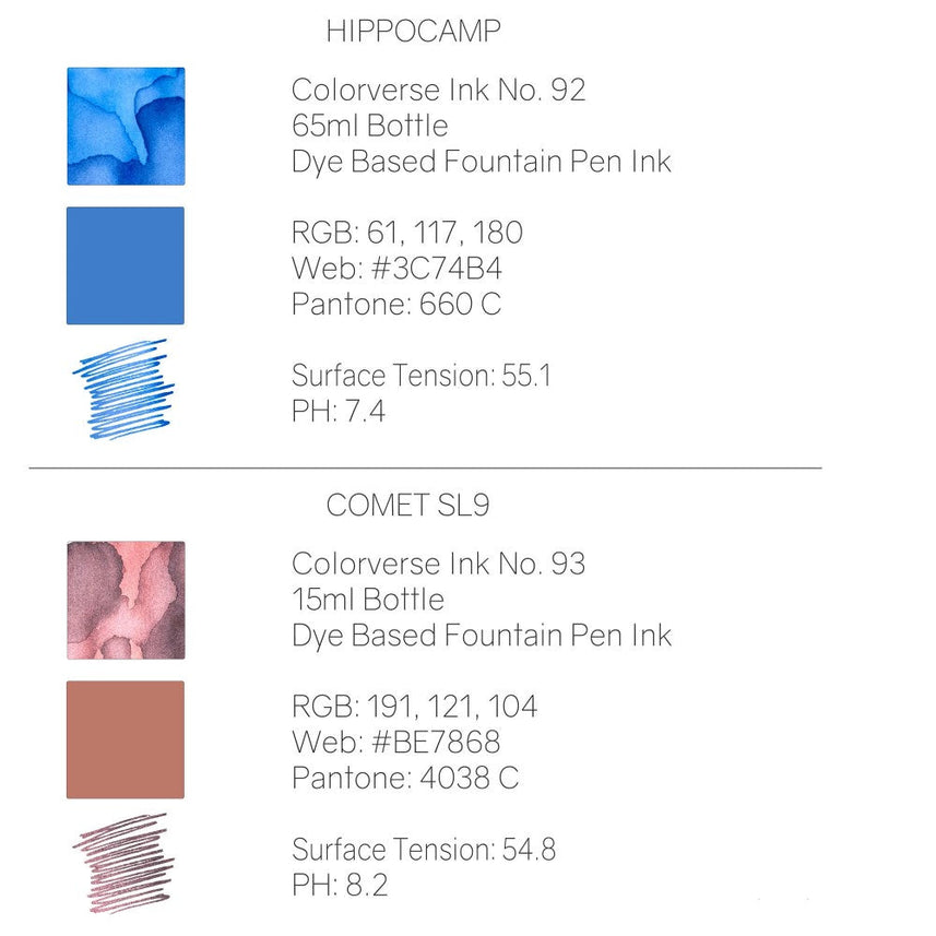 Colorverse Season 7 | Blue | Fountain Pen Ink Bottled | Eye On The Universe | Hippocamp & Comet SL9 Ink Set