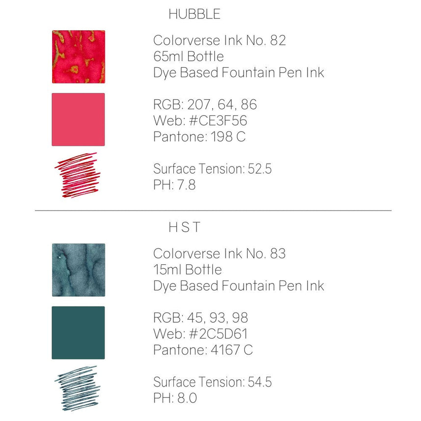 Colorverse Ink | Season 7 | Eye On The Universe - Hubble (65ml) and HST (15ml) | 2 Bottle Set | Dye-Based Nontoxic